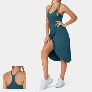 Backless Racerback Split Asymmetric Hem Ruched Casual Midi Dress-No Liner Shorts